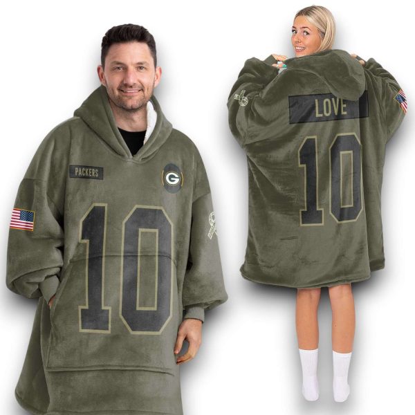 Packers Love 10 Olive Salute To Service Football Blanket Hoodie