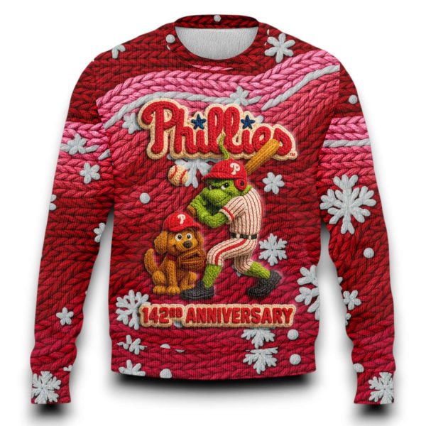 Phillies 142th Anniversary Grnch Ugly Christmas Sweater 2025