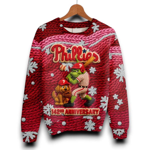 Phillies 142th Anniversary Grnch Ugly Christmas Sweater 2025