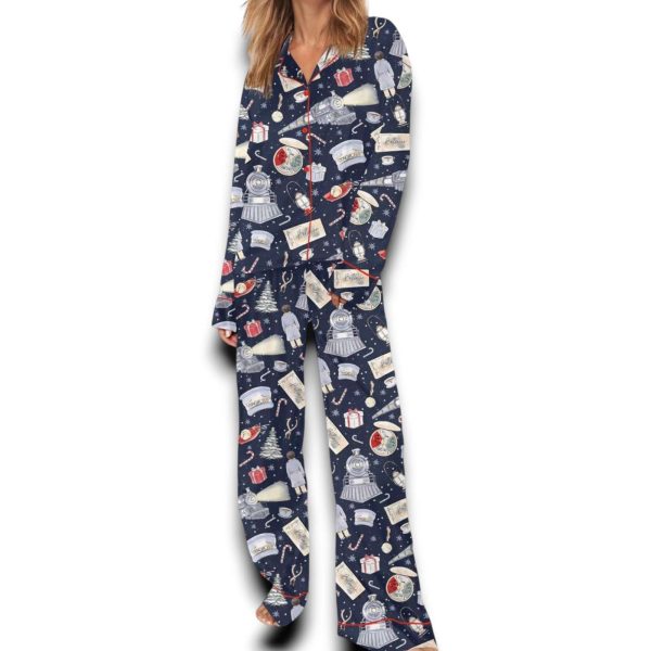 Polar Express Christmas Silky Satin Pajama Set For Women