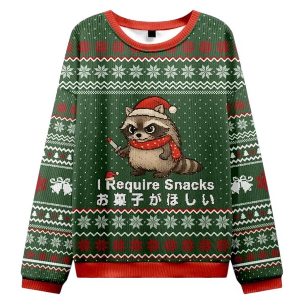 Raccoons I Require Snacks Christmas Ugly Sweater 2025 1