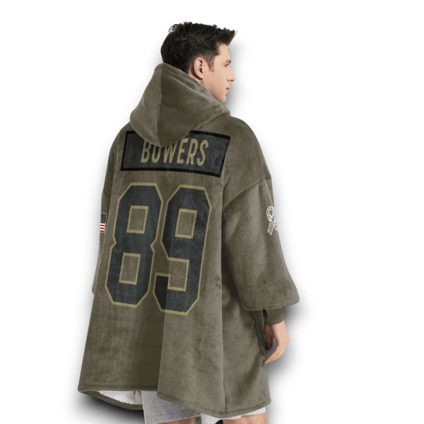 Raiders Bowers 89 Olive Salute To Service Football Blanket Hoodie