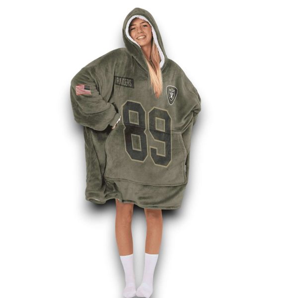 Raiders Bowers 89 Olive Salute To Service Football Blanket Hoodie