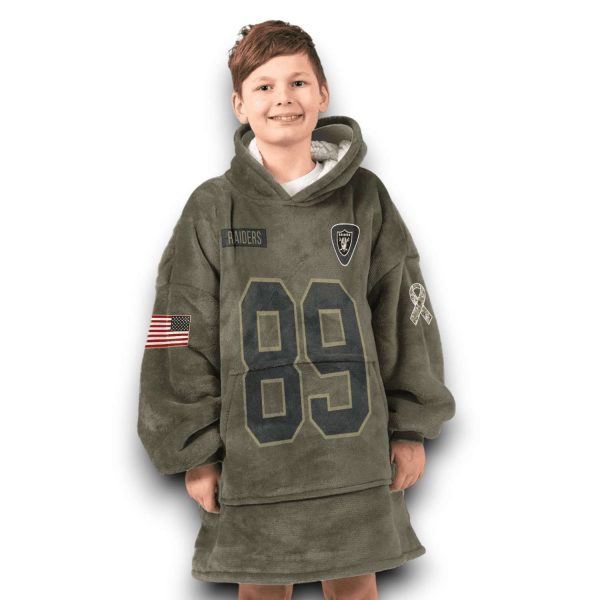 Raiders Bowers 89 Olive Salute To Service Football Blanket Hoodie