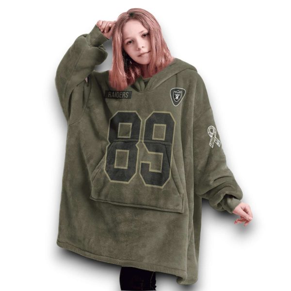 Raiders Bowers 89 Olive Salute To Service Football Blanket Hoodie