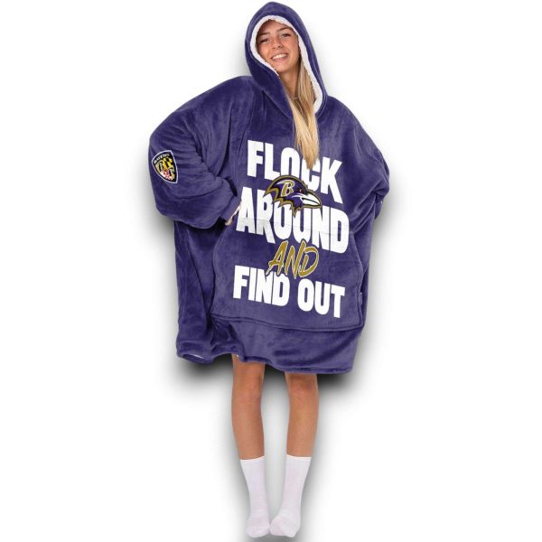 Ravens Flock Around And Find Out Jackson 8 Football Unisex Blanket Hoodie