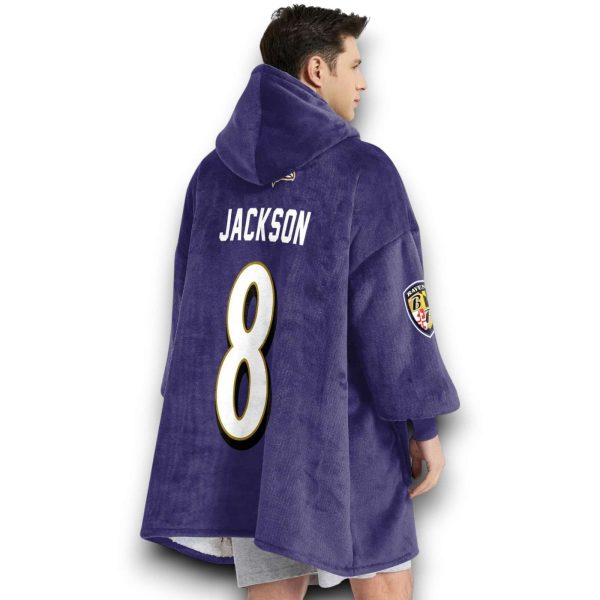 Ravens Flock Around And Find Out Jackson 8 Football Unisex Blanket Hoodie
