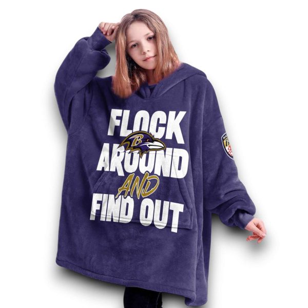 Ravens Flock Around And Find Out Jackson 8 Football Unisex Blanket Hoodie