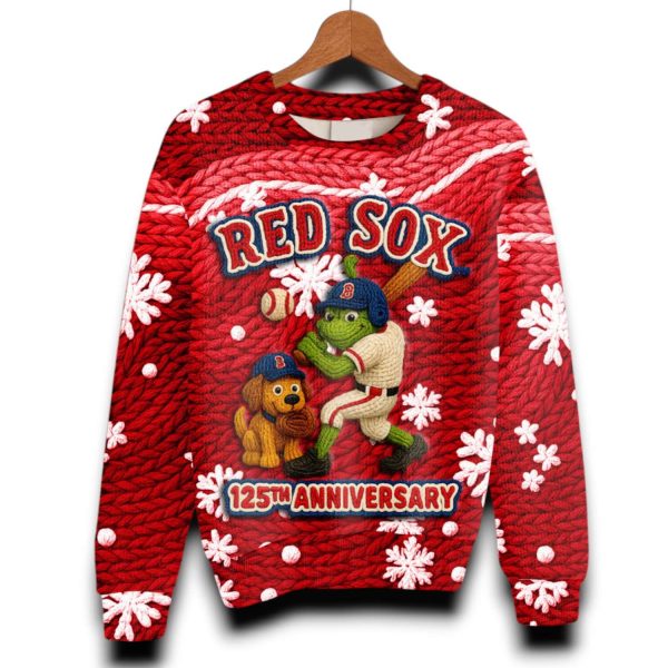 Red Sox 125th Anniversary Grnch Ugly Christmas Sweater 2025