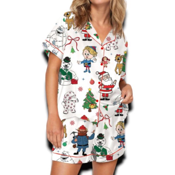 Rudolph The Red Nosed Reindeer Christmas Silky Satin Pajama Set