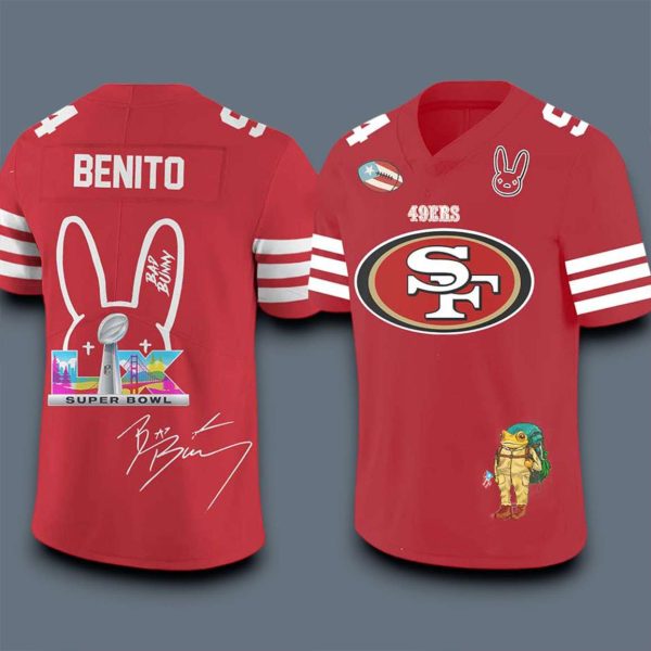 SF 49ers Bad Bunny Super Bowl Football Jersey