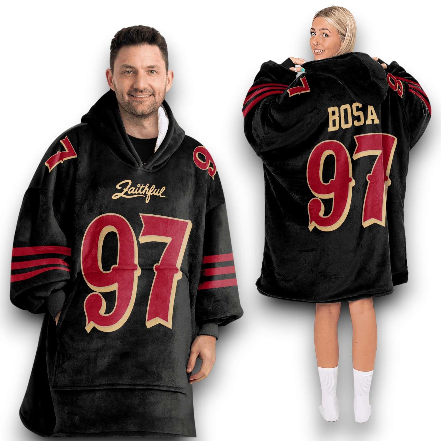 SF 49ers Faithful Bosa 97 Football Unisex Blanket Hoodie SF 49ers Faithful Bosa 97 Football Unisex Blanket Hoodie