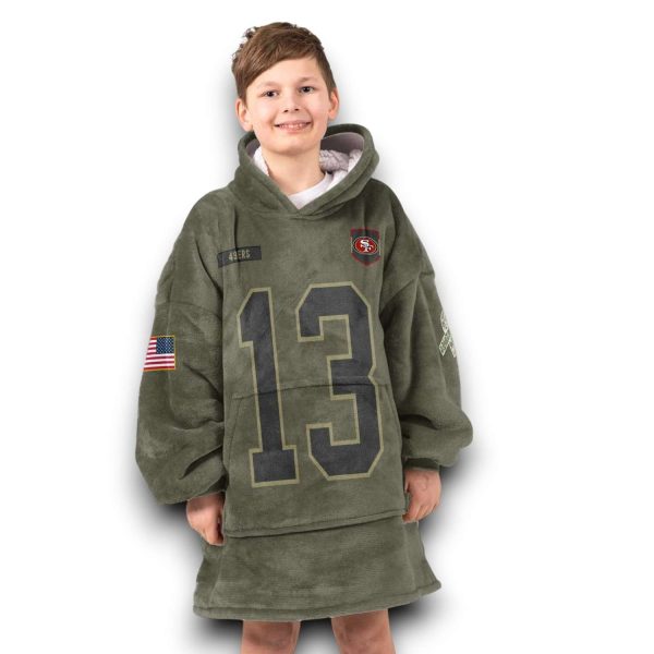 SF 49ers Purdy 13 Olive Salute To Service Football Blanket Hoodie