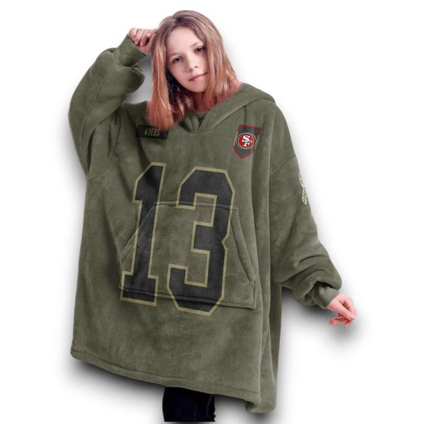 SF 49ers Purdy 13 Olive Salute To Service Football Blanket Hoodie