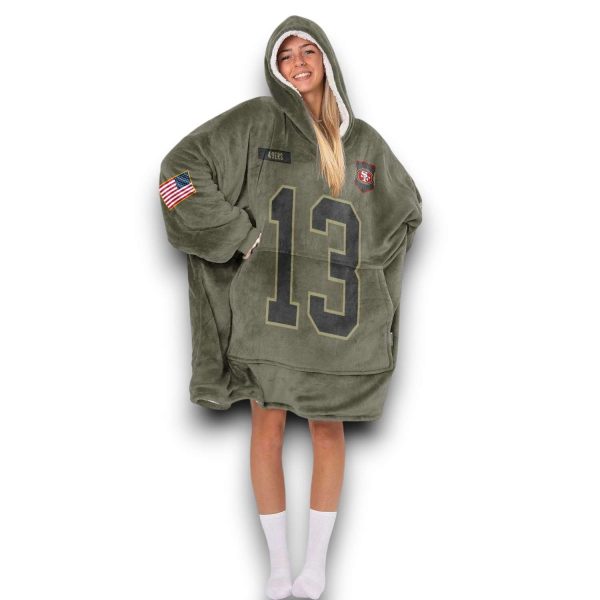 SF 49ers Purdy 13 Olive Salute To Service Football Blanket Hoodie