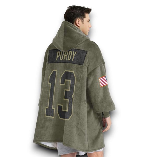 SF 49ers Purdy 13 Olive Salute To Service Football Blanket Hoodie