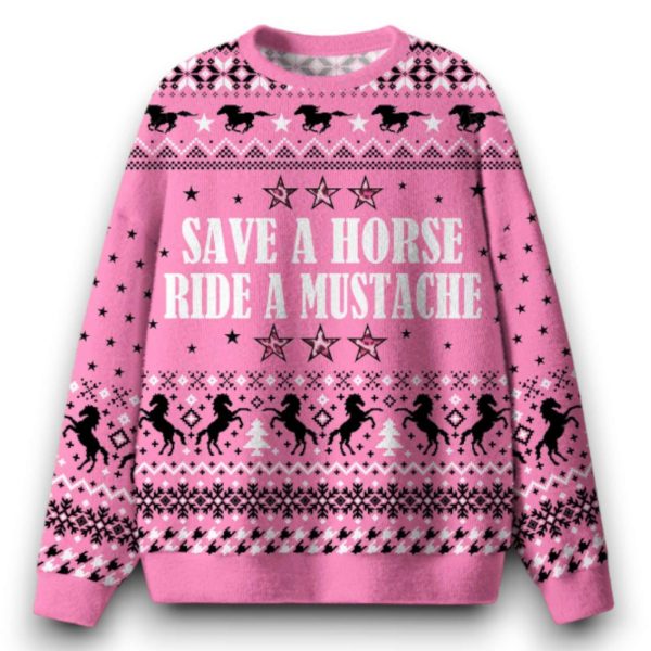 Save A Horse Ride A Mustache Christmas Ugly Sweater 1