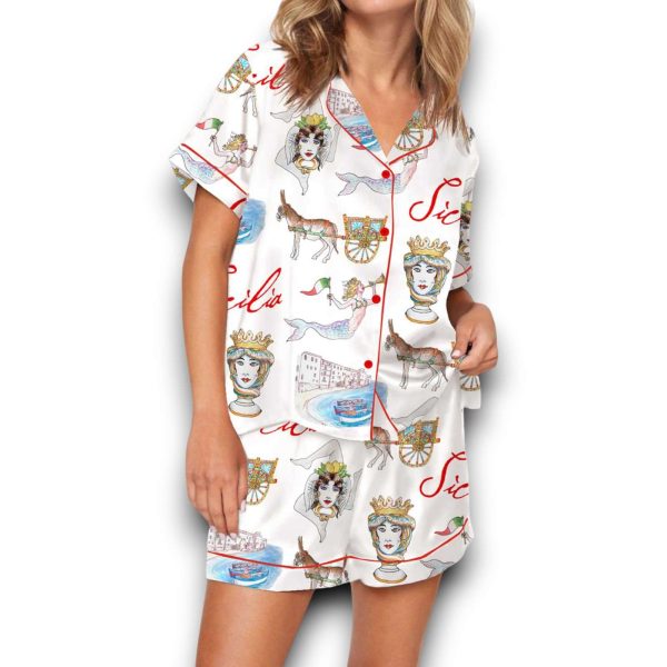 Sicily Italy Travel Silky Satin Pajama Set For Women
