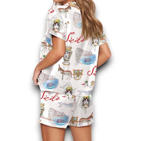 Sicily Italy Travel Silky Satin Pajama Set For Women