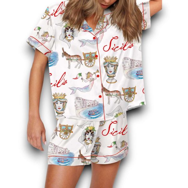 Sicily Italy Travel Silky Satin Pajama Set For Women