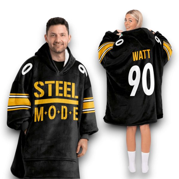 Steelers Steel Mode Watt 90 Football Unisex Blanket Hoodie