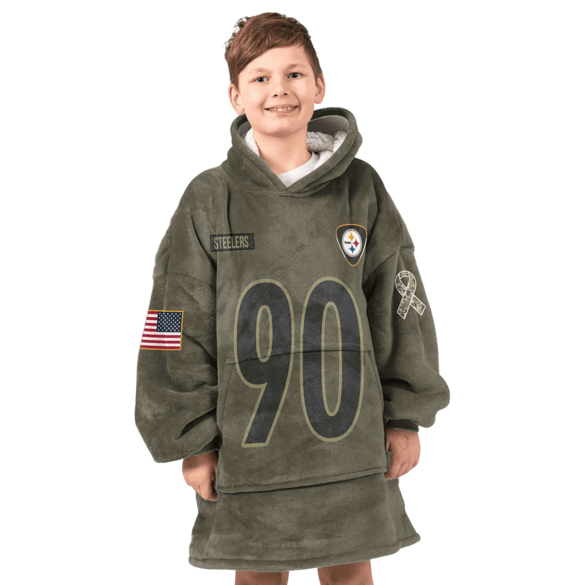 Steelers Watt 90 Olive Salute To Service Football Unisex Blanket Hoodie 4 Steelers Watt 90 Olive Salute To Service Football Unisex Blanket Hoodie