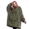 Texans Stroud 7 Olive Salute To Service Football Blanket Hoodie