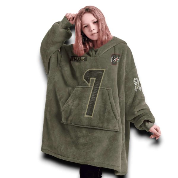 Texans Stroud 7 Olive Salute To Service Football Blanket Hoodie