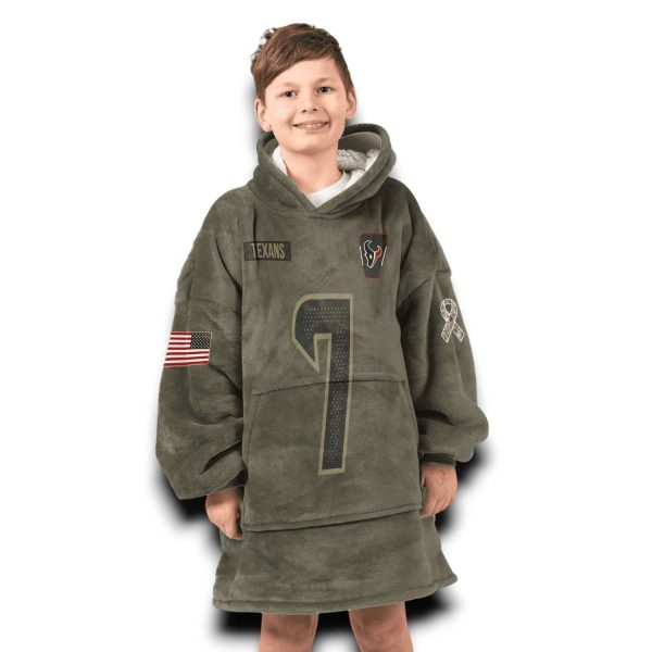 Texans Stroud 7 Olive Salute To Service Football Blanket Hoodie
