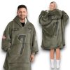 Texans Stroud 7 Olive Salute To Service Football Blanket Hoodie