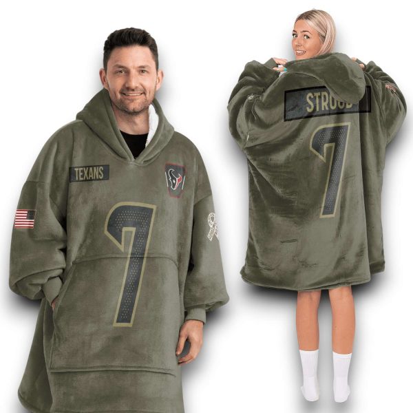 Texans Stroud 7 Olive Salute To Service Football Blanket Hoodie