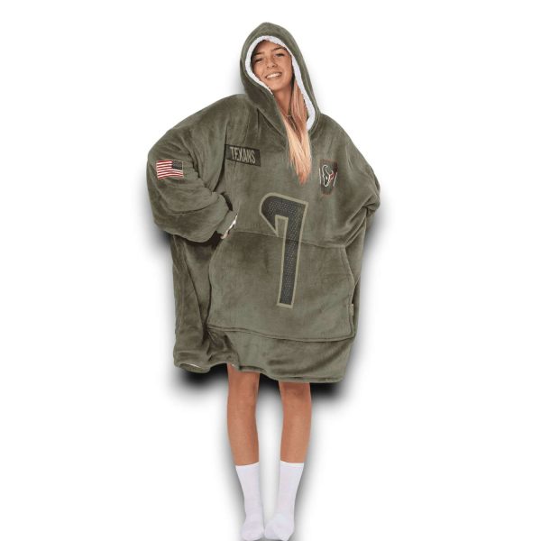 Texans Stroud 7 Olive Salute To Service Football Blanket Hoodie