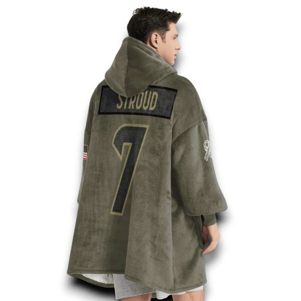 Texans Stroud 7 Olive Salute To Service Football Blanket Hoodie