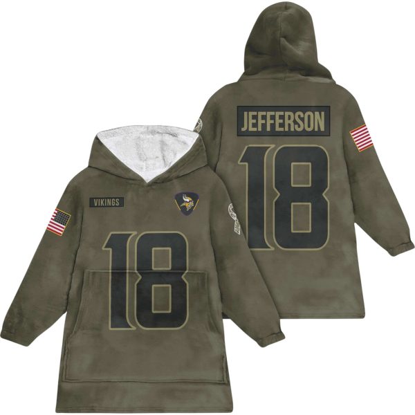 Viking Jefferson 18 Olive Salute To Service Football Unisex Blanket Hoodie