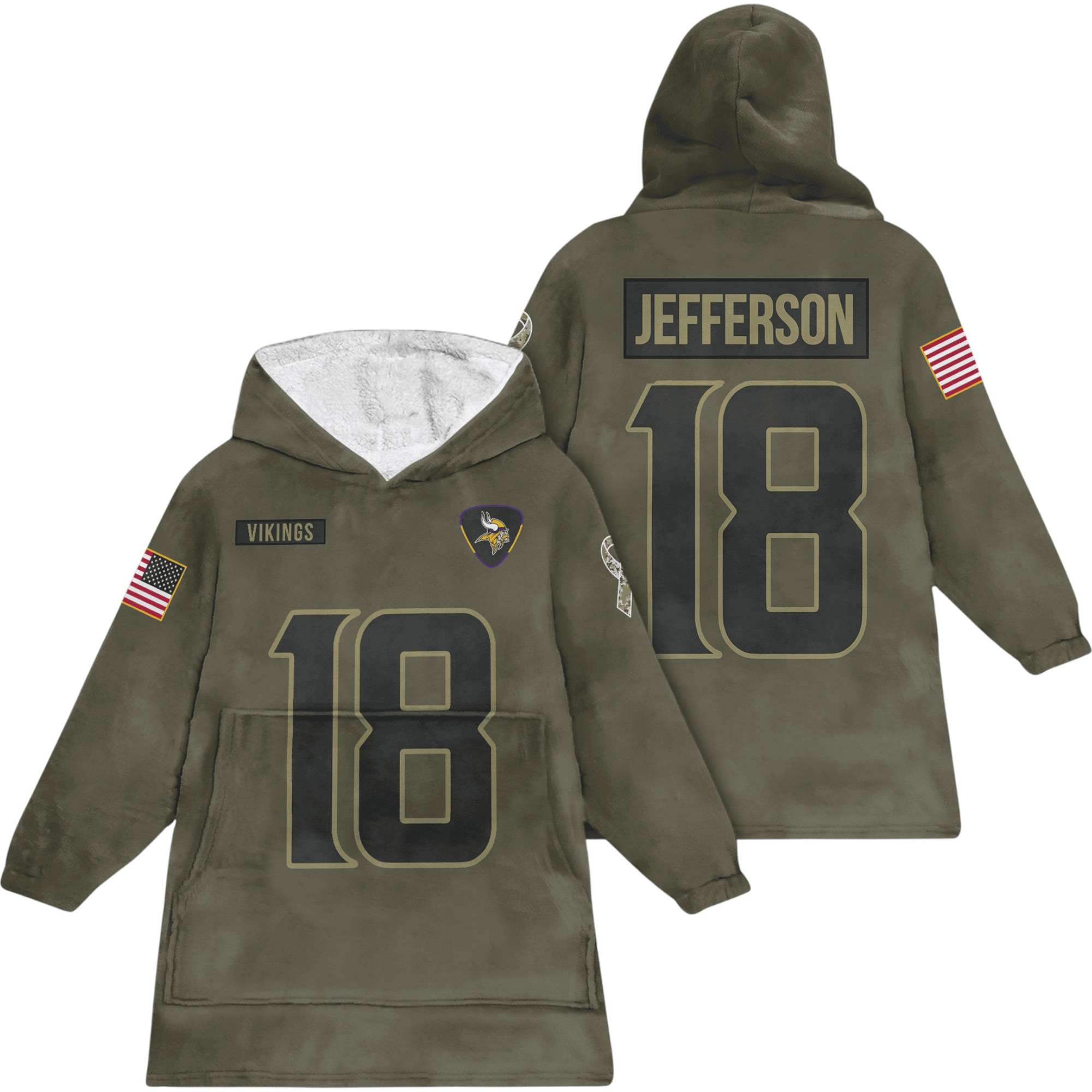 Viking Jefferson 18 Olive Salute To Service Football Unisex Blanket Hoodie Viking Jefferson 18 Olive Salute To Service Football Unisex Blanket Hoodie
