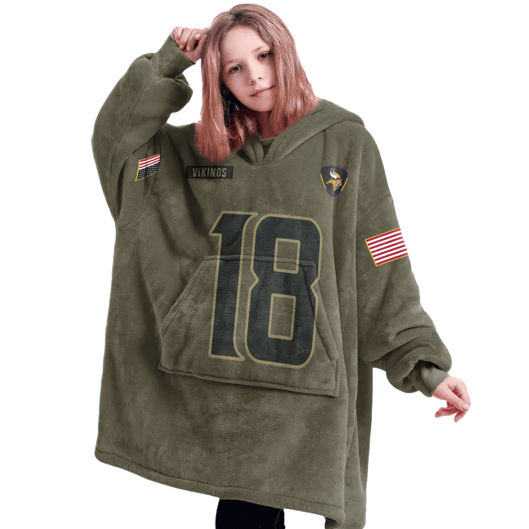 Viking Jefferson 18 Olive Salute To Service Football Unisex Blanket Hoodie 3 Viking Jefferson 18 Olive Salute To Service Football Unisex Blanket Hoodie