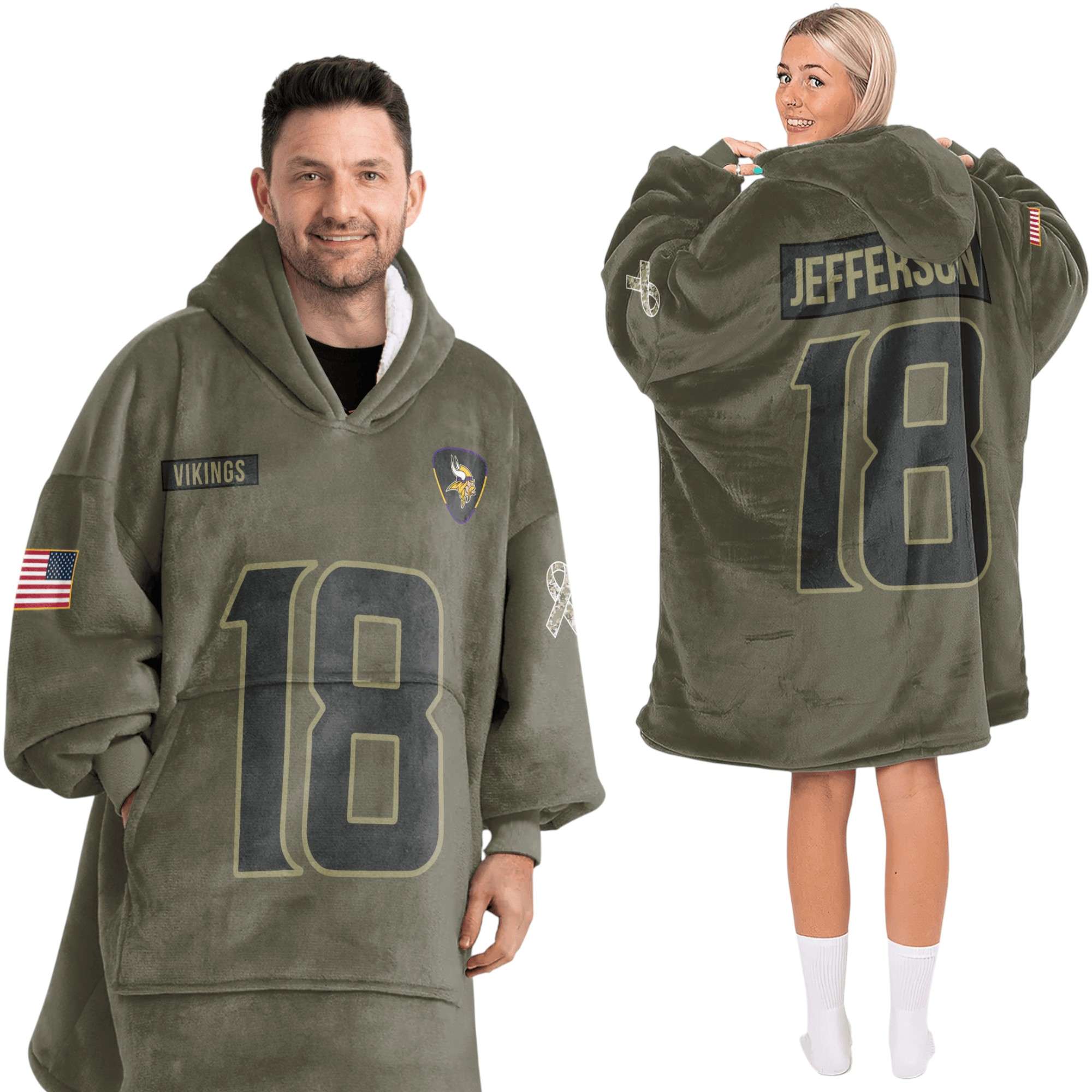 Viking Jefferson 18 Olive Salute To Service Football Unisex Blanket Hoodie 2 Viking Jefferson 18 Olive Salute To Service Football Unisex Blanket Hoodie