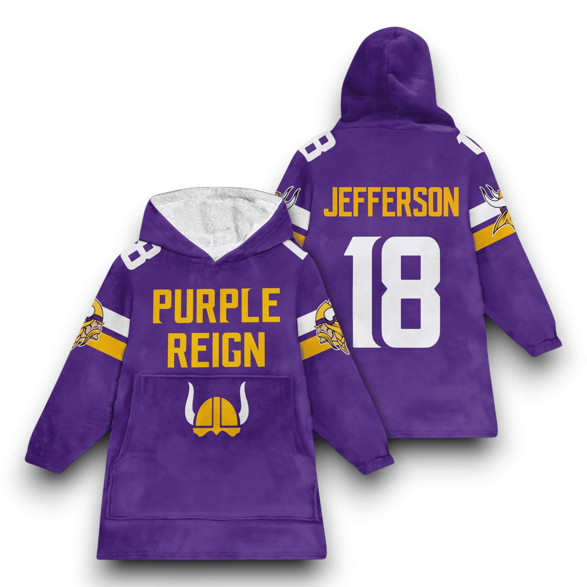 Vikings Purple Reign Jefferson 18 Football Unisex Blanket Hoodie 1 Vikings Purple Reign Jefferson 18 Football Unisex Blanket Hoodie