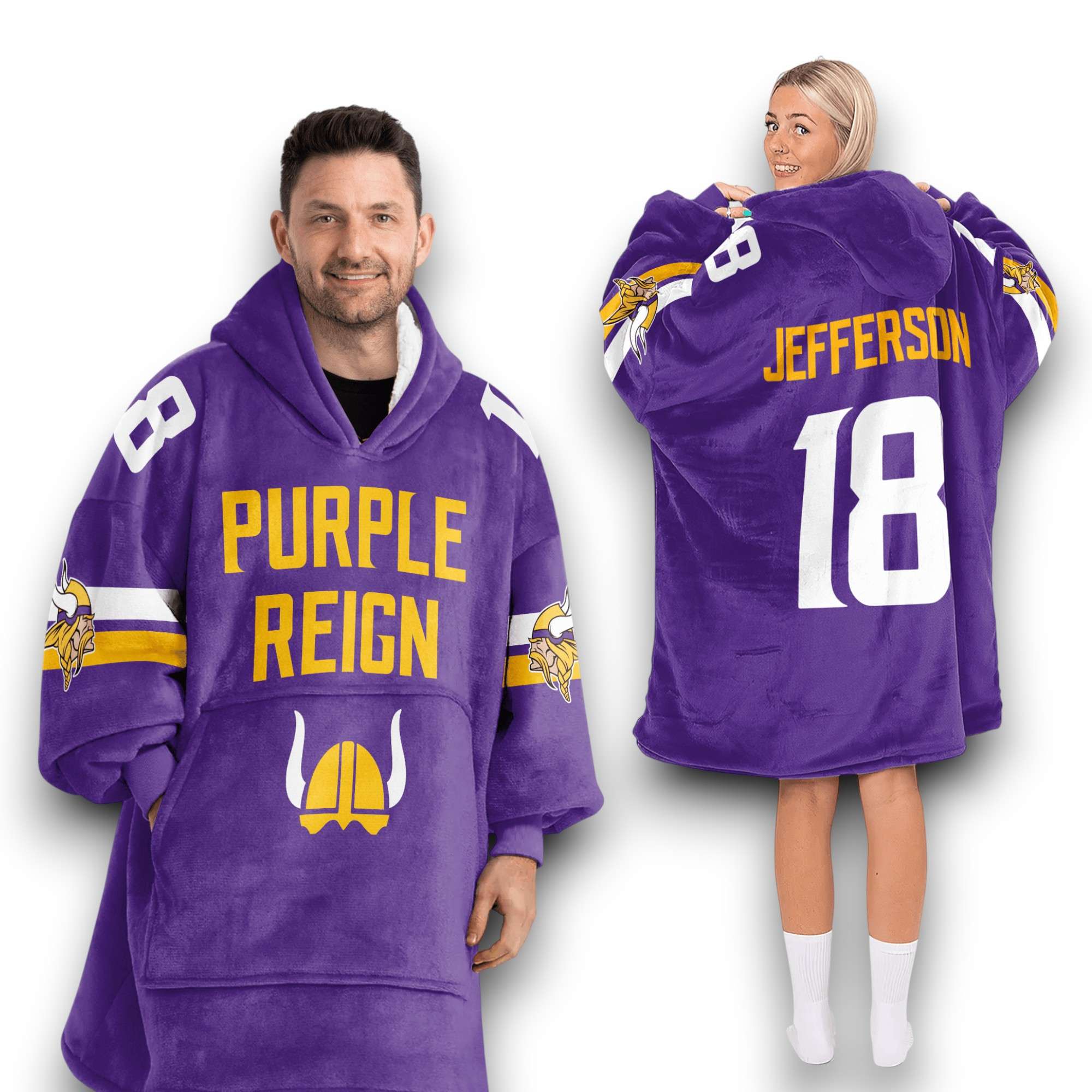Vikings Purple Reign Jefferson 18 Football Unisex Blanket Hoodie Vikings Purple Reign Jefferson 18 Football Unisex Blanket Hoodie